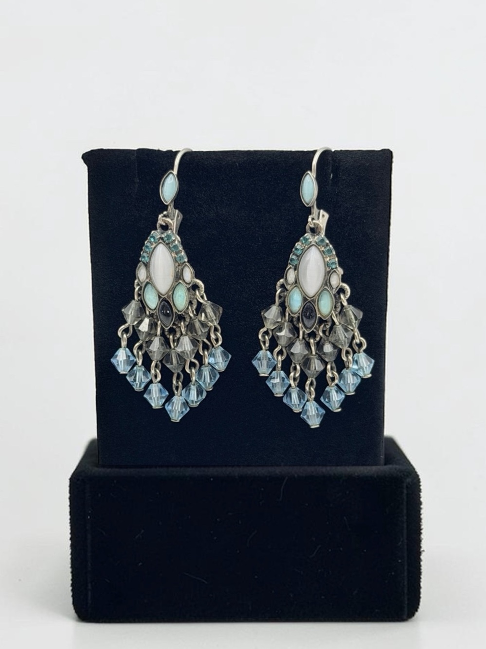 Sorrelli Blue Crystal Chandelier Earrings Silver Tone Dangle 2”